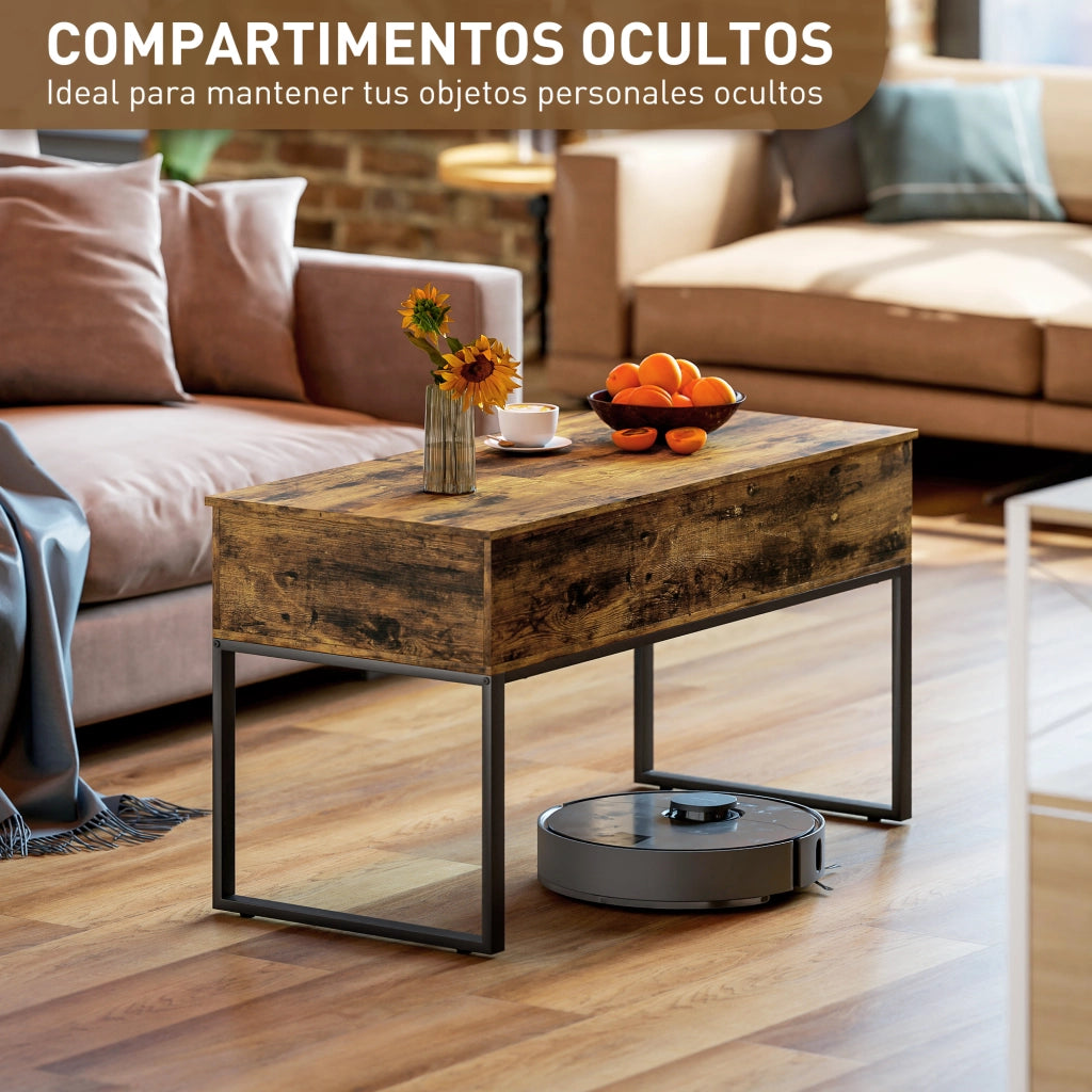 Tavolino da caff¨¨ elevabile con piano scorrevole ¨C zephmum ¨C 100x45x67 cm marrone r¨²stico