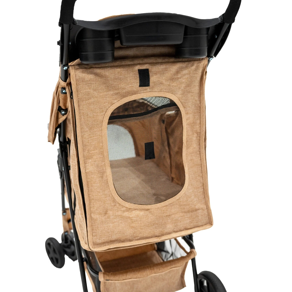 Passeggino Animali Pieghevole Beige Cane Gatto Tettuccio Antipioggia