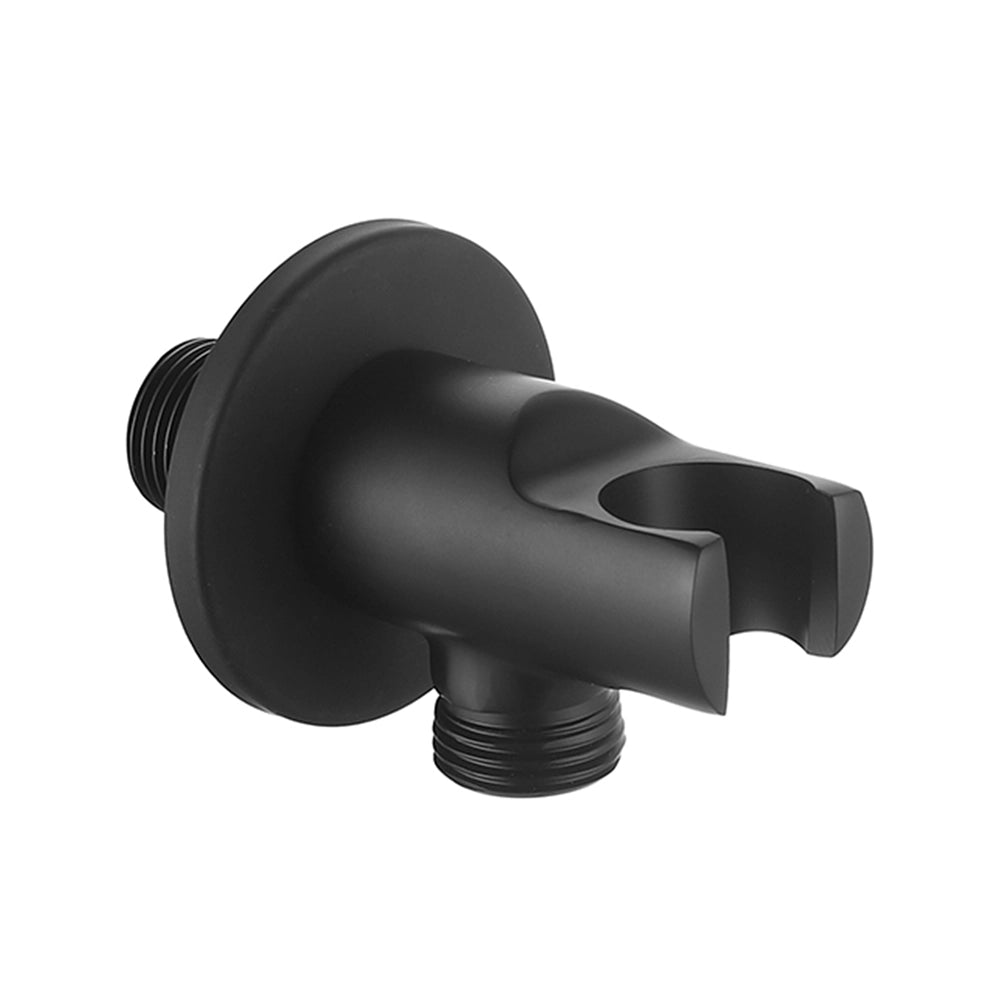 Set doccia York nero opaco con miscelatore, braccio 30 cm, soffione 25cm e kit con doccino, flessibile e presa acqua
