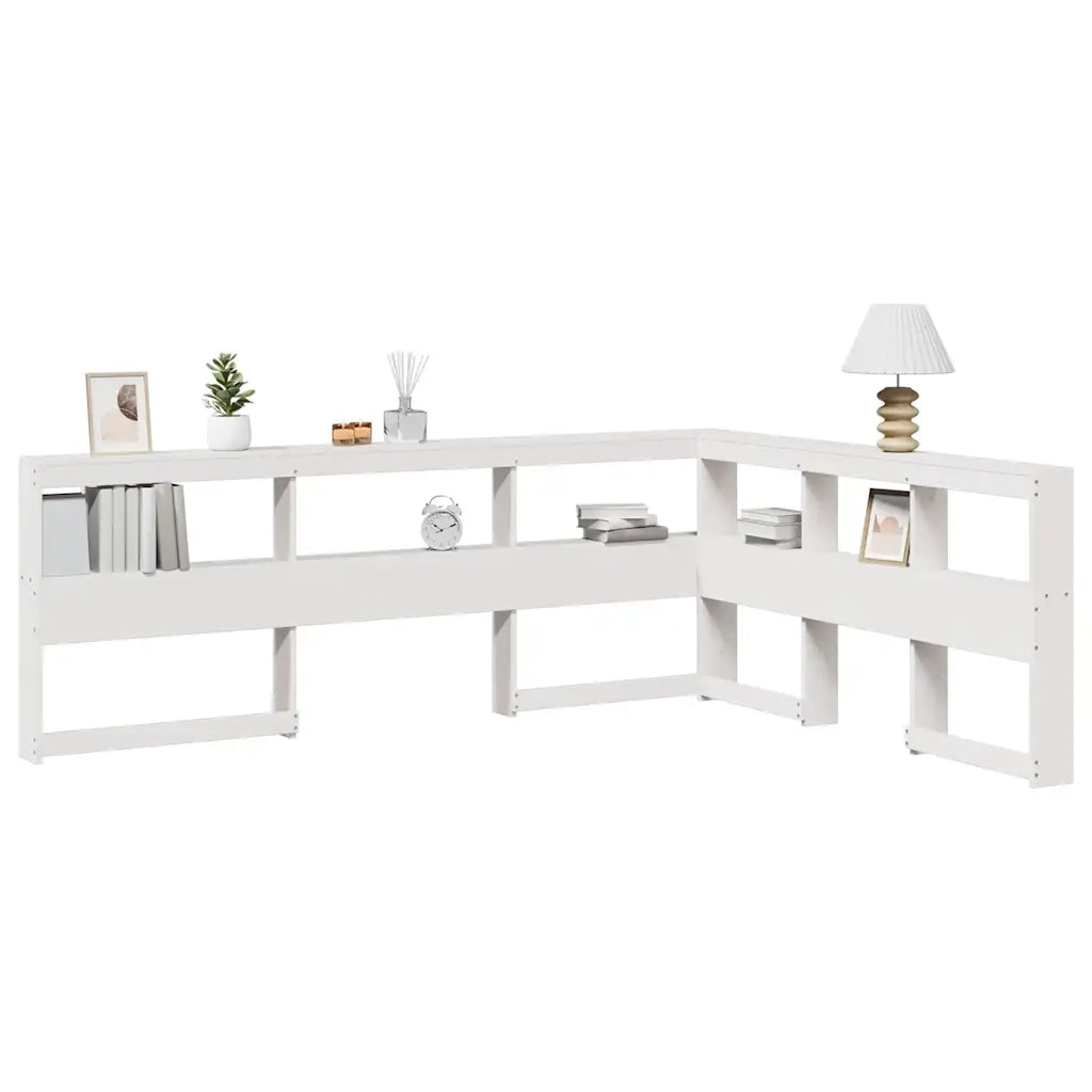 Testiera libreria a L-Testata contenitore Bianca 150 cm in Legno Massello di Pino