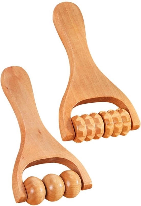 Strumento di massaggio a rulli in legno - 2 pezzi - Massaggi con tessuto di canapa - Migliora la postura - Apparecchi di massaggio - Rilassati - Per schiena, collo, spalle, pancia, vita, braccia e gambe