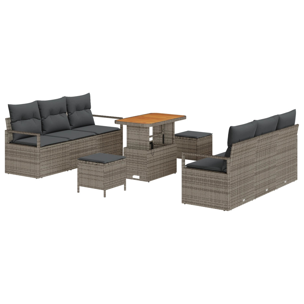 Set Divano Giardino 9 Pezzi con Cuscini Grigio Polyrattan Acacia
