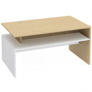 Tavolino da Salotto 95x55x50 cm con Mensola Asimmetrica in MDF Legno Naturale e Bianco