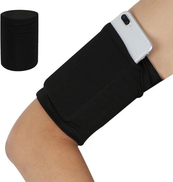 Bracciale per Smartphone - Sport - Comodo - Nero - Adatto per Sport All'Aperto & Jogging - Compatibile con Diversi Telefoni - Regolabile - Chiusura a Chiave - Striscia Riflettente - 1 Pezzo