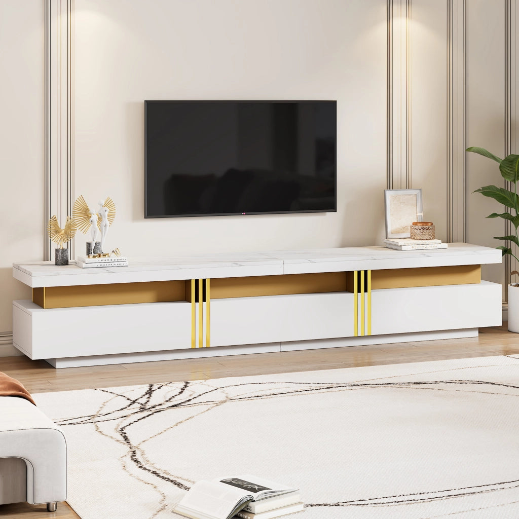 Mobile TV bianco effetto marmo 200 cm