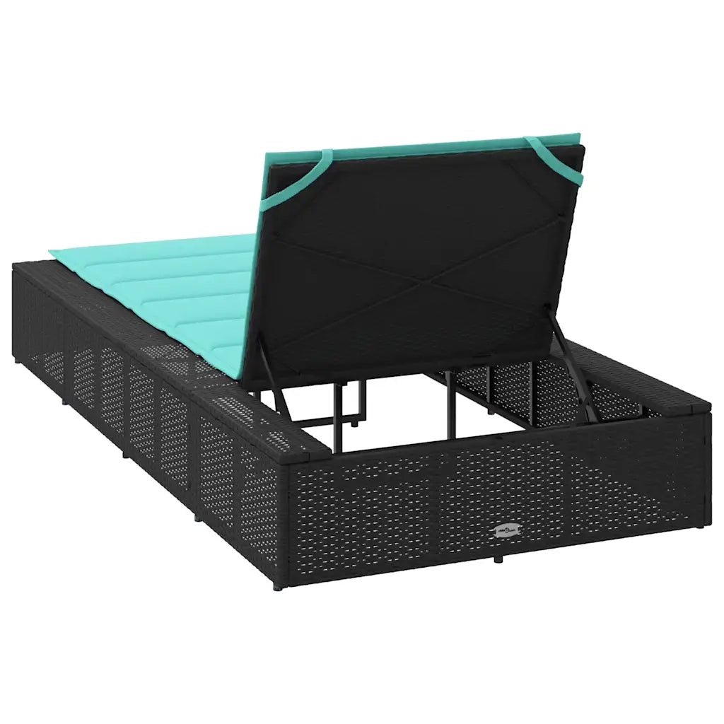 Lettino Prendisole con Cuscino Galleggiante Nero in Polyrattan 4104210