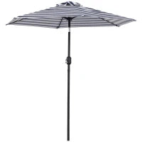 Ombrellone da Giardino Inclinabile Φ230cm, Apertura a Manovella, Palo in Metallo e 6 Stecche, Blu e Bianco
