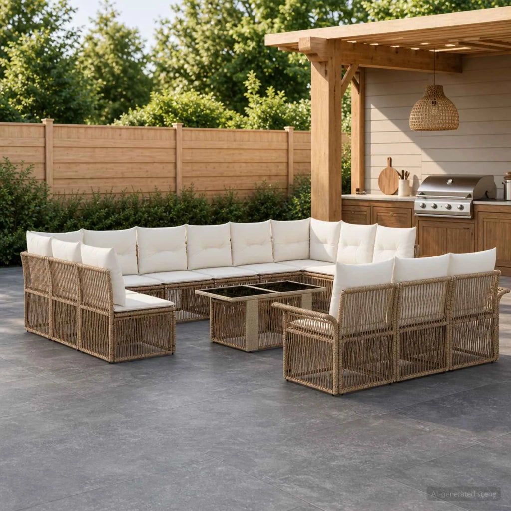 Set Divano da Giardino 14 pz Beige e Bianco Crema polyrattan 3436710