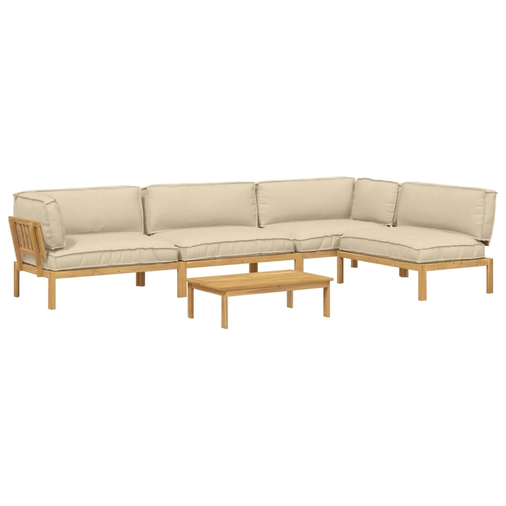 Set di divani con cuscino 5 pcs Beige Legno di Acacia Massello 3418407