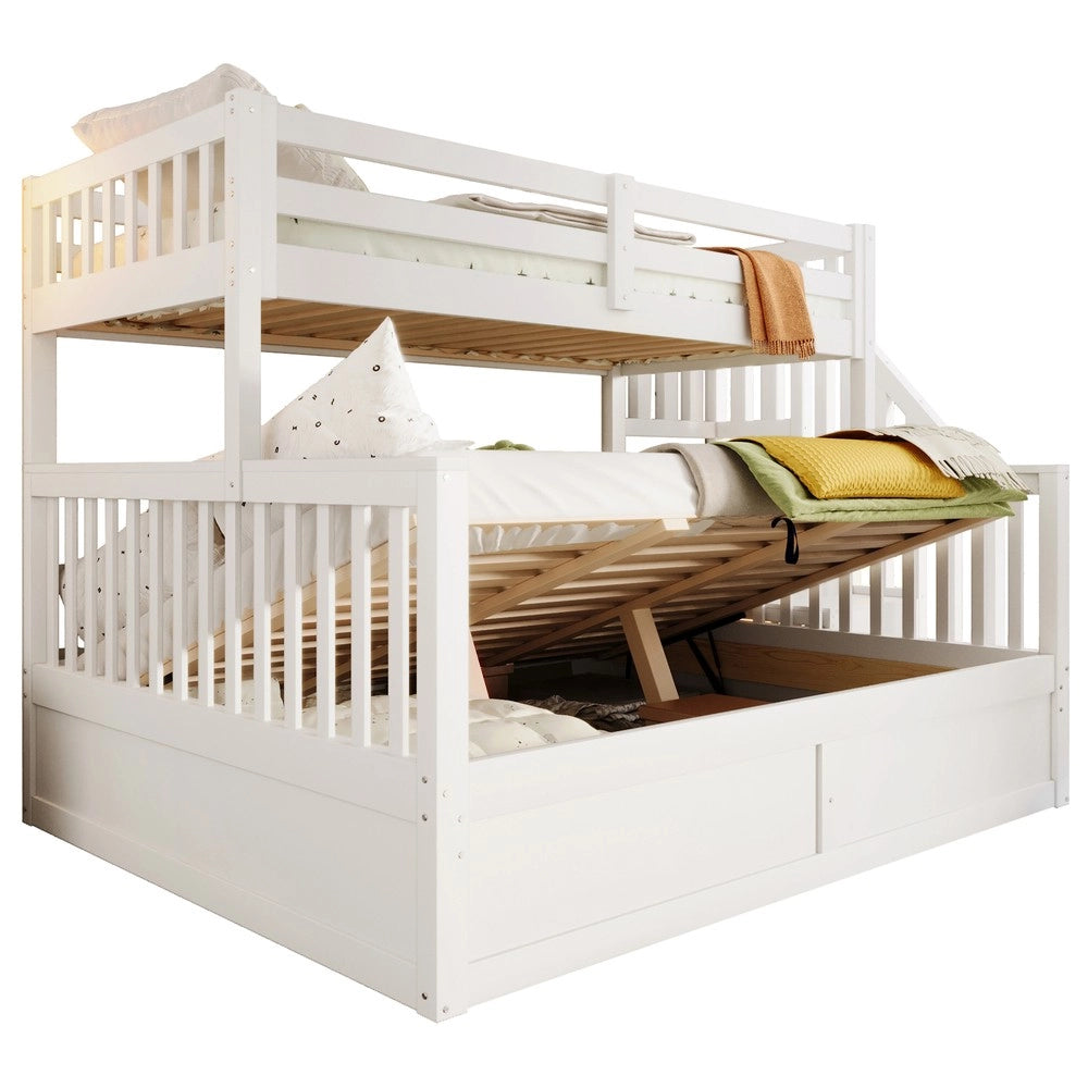 Letto a Castello 90x200 + 140x200 con Contenitore e Scala ¨C Xylo ¨C Bianco