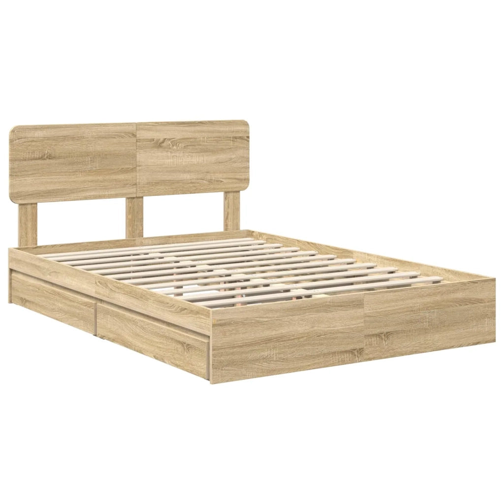 Letto con Contenitore con testiera Rovere Sonoma 140 x 190 cm