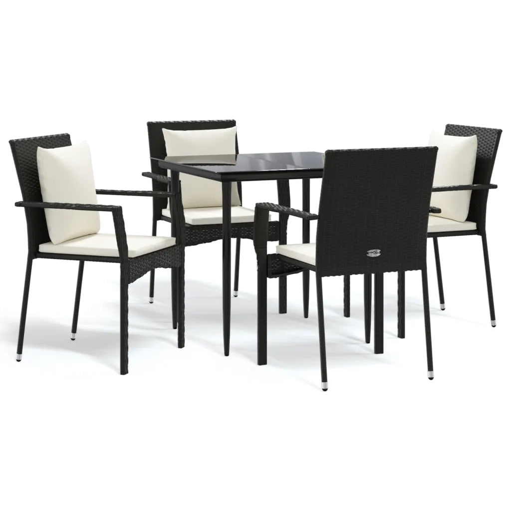 Set da Pranzo da Giardino 5 pz | Set Salotto da Giardino Nero con Cuscini in Polyrattan