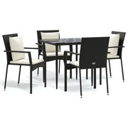 Set da Pranzo da Giardino 5 pz | Set Salotto da Giardino Nero con Cuscini in Polyrattan