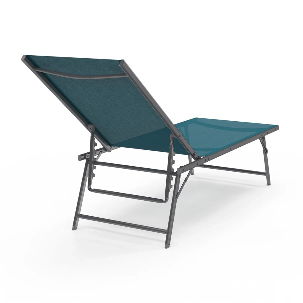 IDMarket - Set di 2 lettini da giardino reclinabili KAILUA in acciaio grigio antracite e tessuto blu anatra