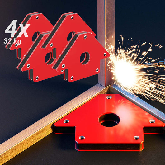 4x Magnete per saldatura con forza di tenuta di 32 kg, 190 x 120 x 26 mm, Angolo di saldatura a 45°, 90° e 135°, tiene uniti i pezzi da saldare