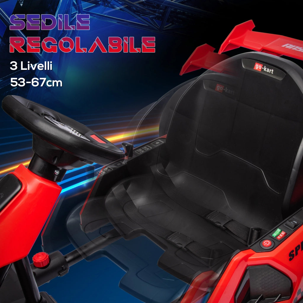 Go Kart Elettrico per Bambini 6-12 Anni 24V 12km/h con Seggiolino Regolabile. Rosso