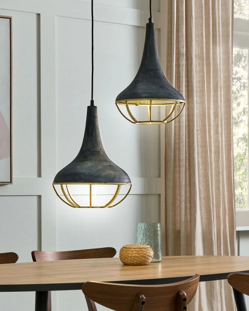 Lampada a sospensione Nero Paralume in legno naturale Plafoniera Stile Boho Accessori per la casa Fatti a mano