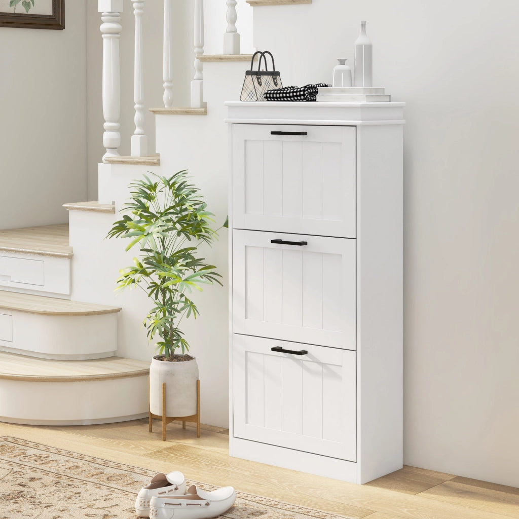 Armadio per scarpe con 3 ante e ripiani regolabili ¨C zephmum ¨C Bianco 60x30x120 cm