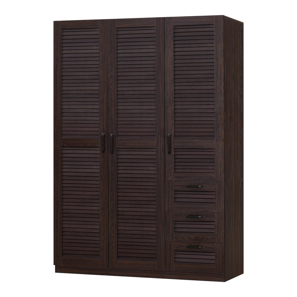 Armadio Guardaroba Finning con Ante a Persiana e Cassettiera 176 x 120 x 52 cm Effetto Noce Scuro [en.casa]