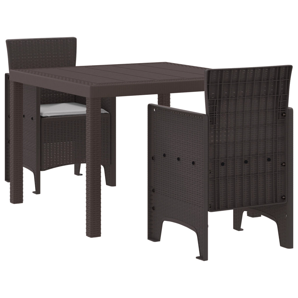 Sets da Pranzo da Giardino in 3 Pezzi con Cuscini Marrone in Rattan