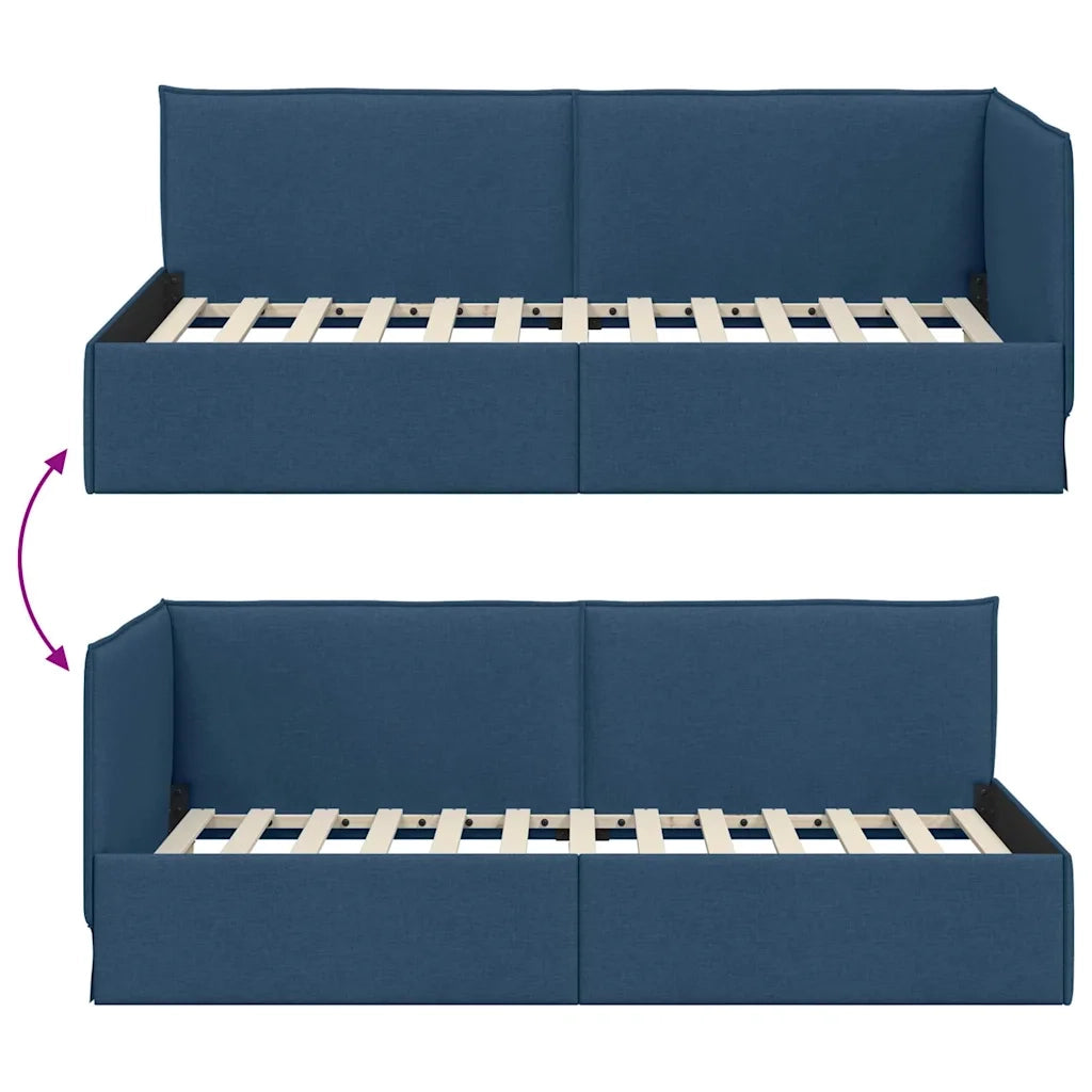 Cornice del letto ad angolo Blu 100 x 200 cm Tessuto