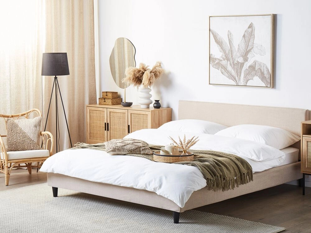 Letto 180 x 200 cm con rete a doghe in tessuto beige contemporanea
