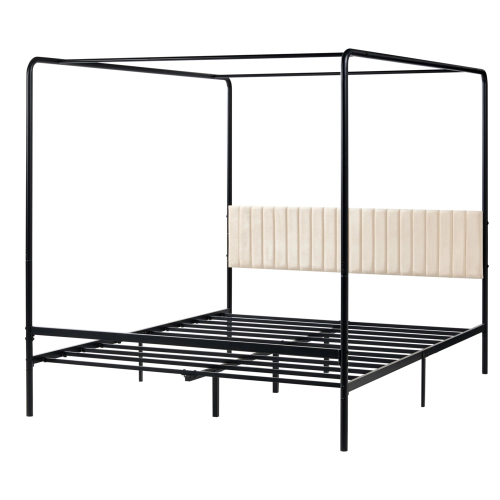 Letto a baldacchino in metallo nero con doppia testiera imbottita 160 x 200 cm moderno romantico