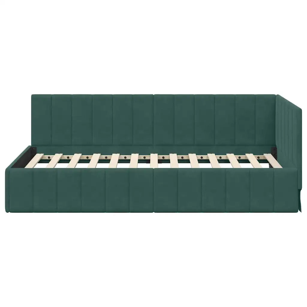 Cornice del letto ad angolo Verde Scuro 90 cm x 190 cm Velluto