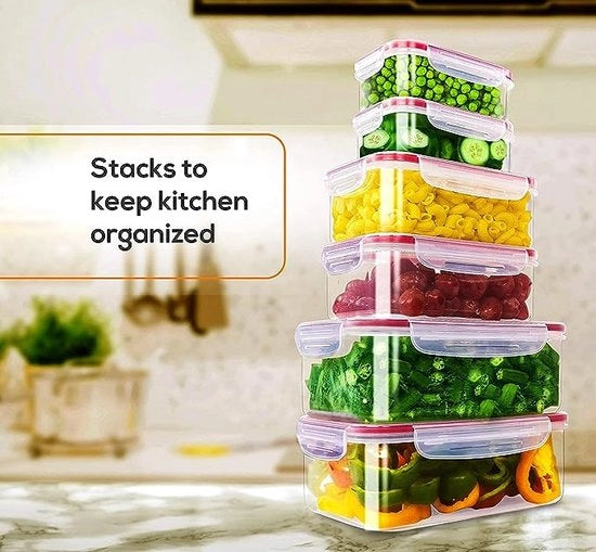 Contenitori a chiusura ermetica in plastica per conservazione alimentare - 6 pezzi (3 contenitori e 3 coperchi) contenitori alimentari in plastica con coperchi per cucina e armadietto, impermeabili (rosso)