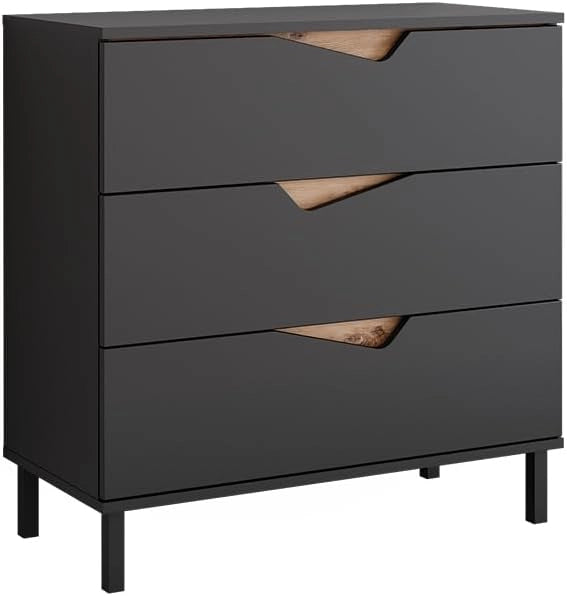 Cassettiera per camera da letto Marelle, Bianco/Artisan, 80 x 81.2 cm con 3 cassetti, adatto per riporre abbigliamento e accessori