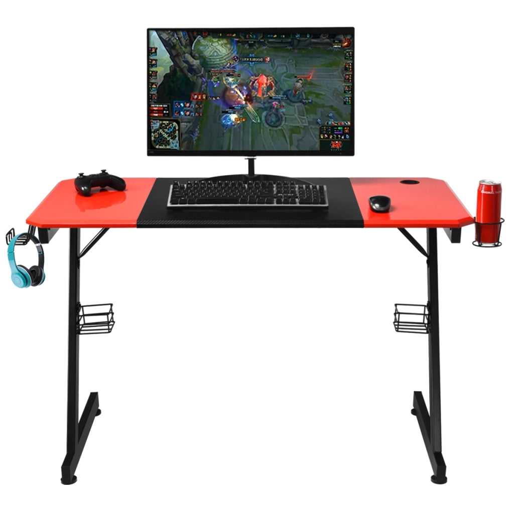 Scrivania da gaming con superficie in fibre di carbonio, Postazione da gaming professionale 120x60x76cm Nero rosso-Scrivanie