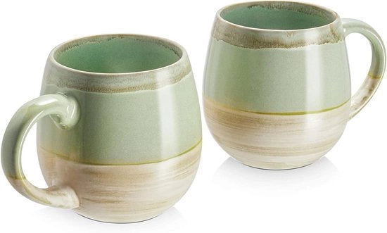 Set di 2 tazze da caffè - Mok moderne in ceramica - Grande tazza da caffè - Vernice reattiva verde, 620 ml
