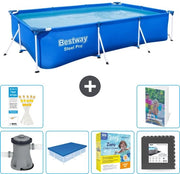 Piscina in Acciaio Rettangolare Pro - 300 x 201 x 66 cm - Blu - Inclusa Pompella Copertura - Kit Manutenzione - Gomme Piscina - 7 pezzi