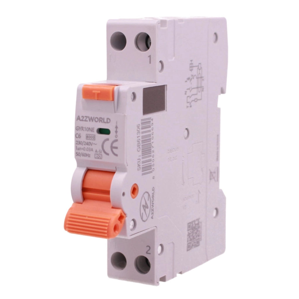 RCBO Interruttore Magnetotermico Differenziale Tipo A-SI Super Immunizzato, Curva C 1P+N 1M 6000A 30mA AC 230V IP20, GYR10N, Disponibili 6A 10A 16A 20A 25A 32A 40A (C6A)