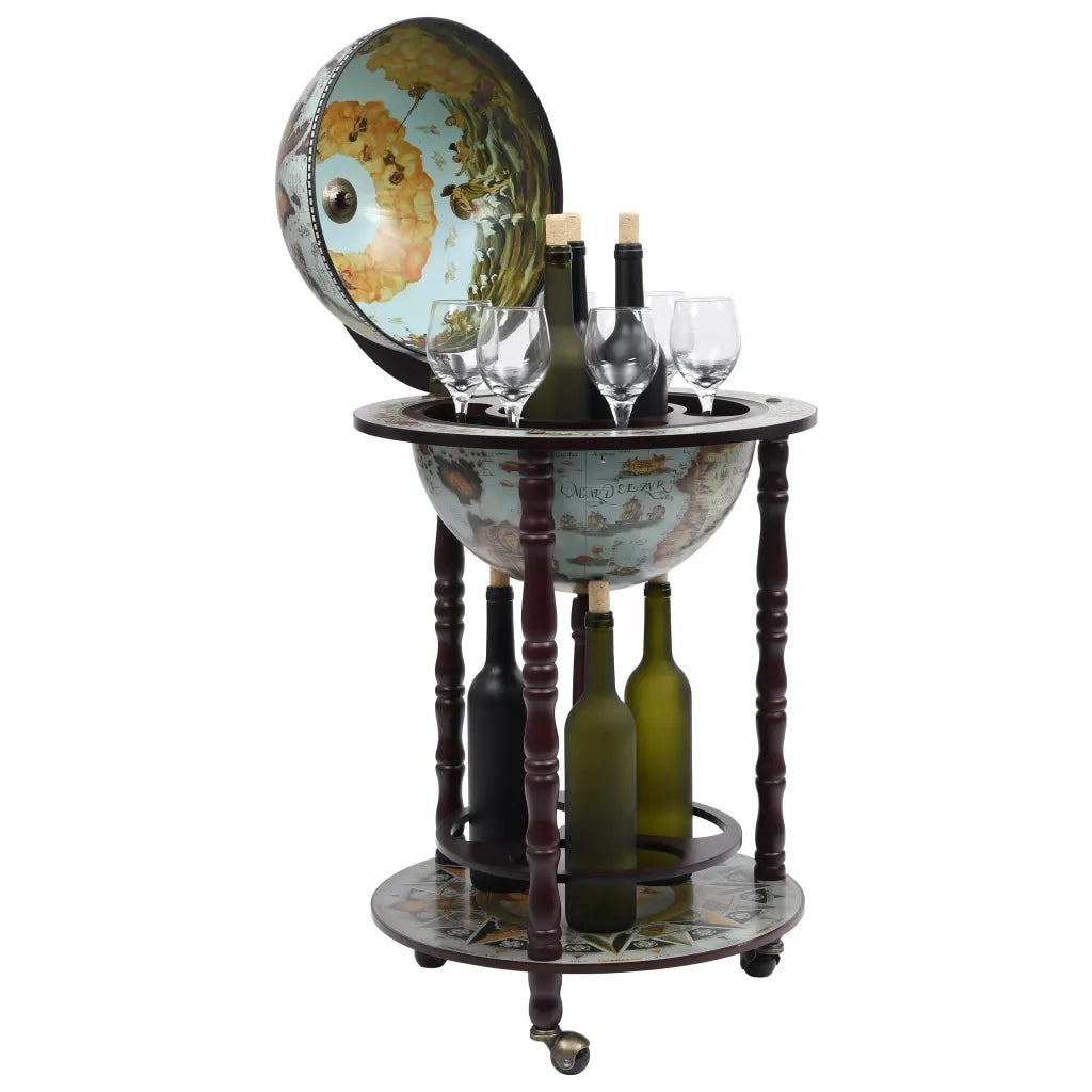 Minibar a Forma di Globo con Supporto in Legno di Eucalipto Blu cod mxl 49350