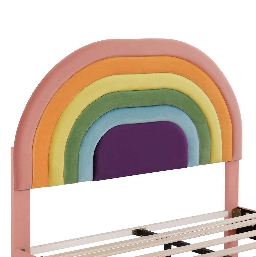 Letto imbottito 140x200 cm in velluto rosa con rete a doghe