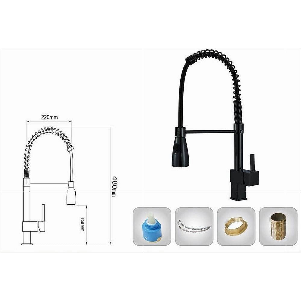 Trade Shop - Miscelatore Rubinetto Lavello Cucina Getto A Molla Bocca Girevole Nero Quadra 87470 -