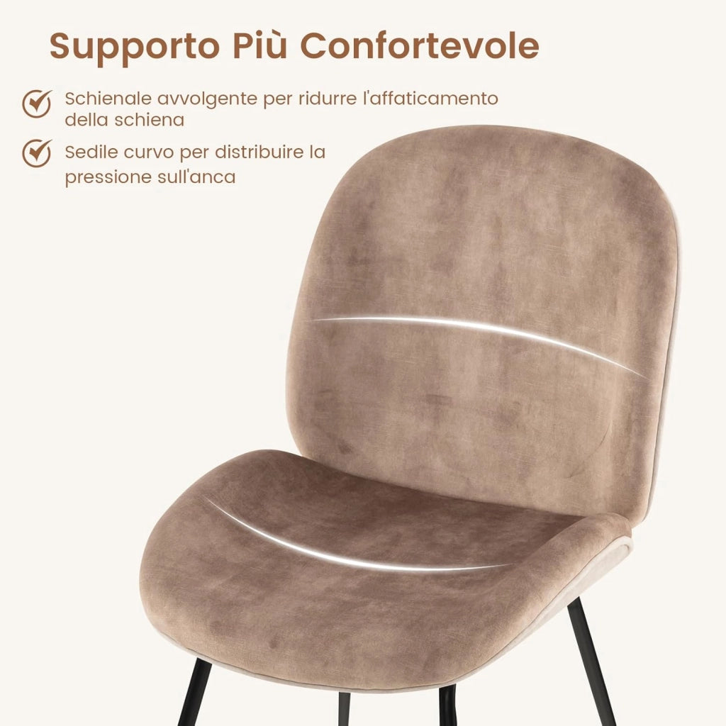 Set di 2 Sedie da Pranzo, Set di Sedie da Cucina in Velluto con Base in Metallo, Sedia Moderna Imbottita per Sala da Pranzo, Soggiorno e Camera da Letto
