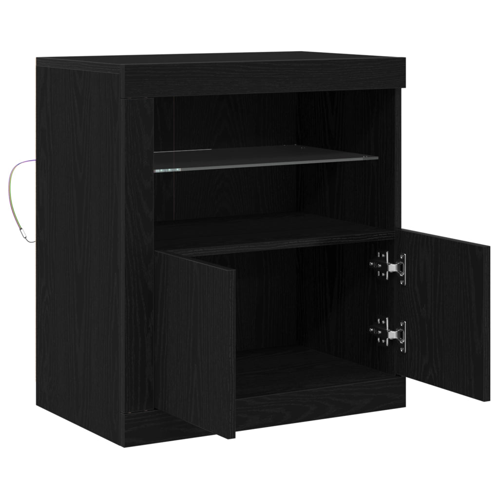 Sideboard  con luci LED Nero Rovere 60,5x37x67 cm
