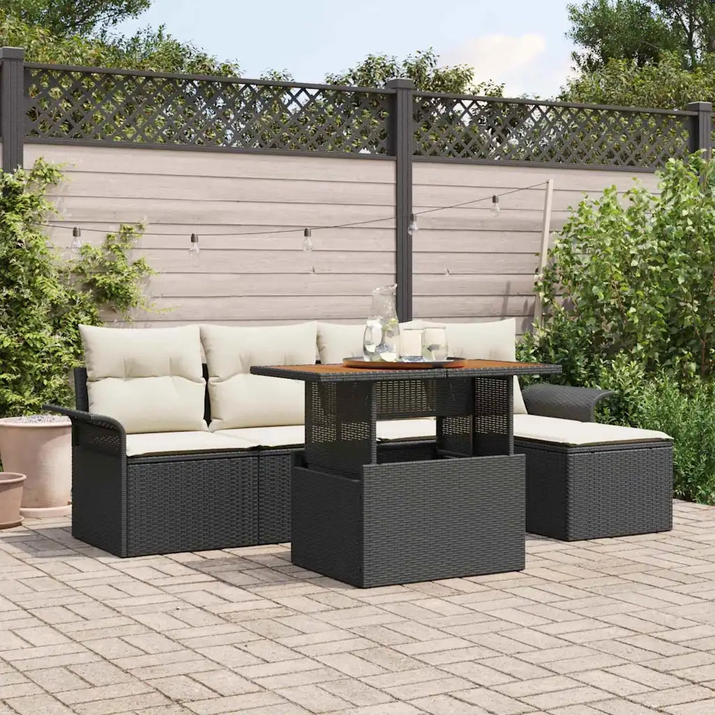 Set Divano da Giardino con cuscino 6 pcs Nero e crema