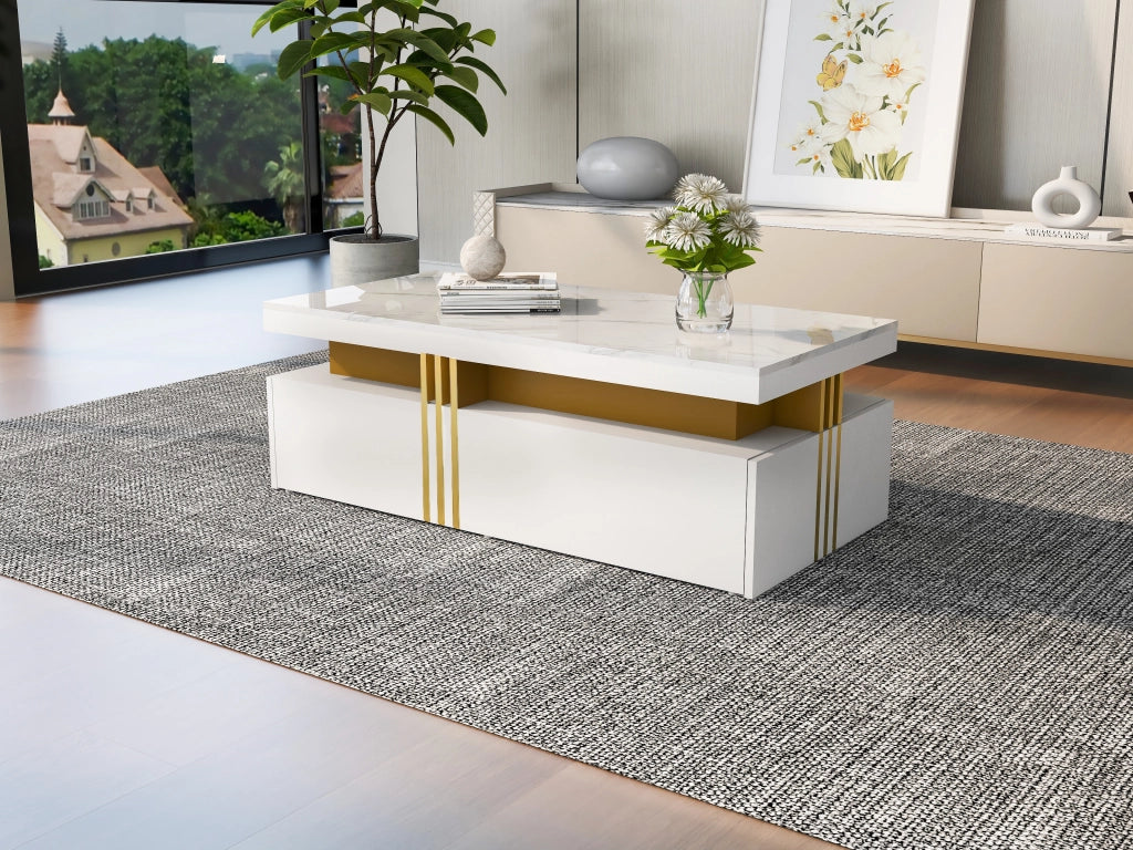 TAVOLINO DA SALOTTO Rettangolare 100x50x40 cm Bianco con 2 cassetti