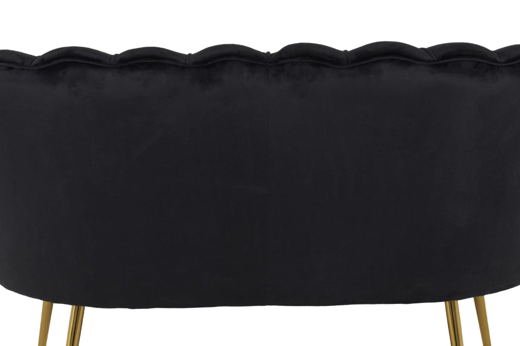 Divano Due 2 Posti In Velluto Forma Conchiglia Gambe In Metallo 133x63x75 Cm Camera Soggiorno Ufficio  Nero