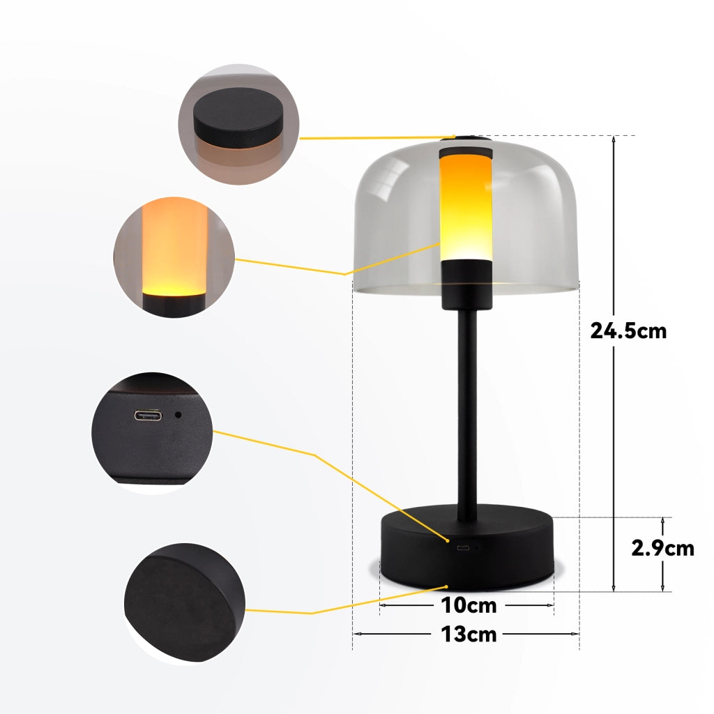 ZMH Lampada da tavolo LED nera touch wireless USB C ricaricabile luminosità regolabile per comodino camera letto