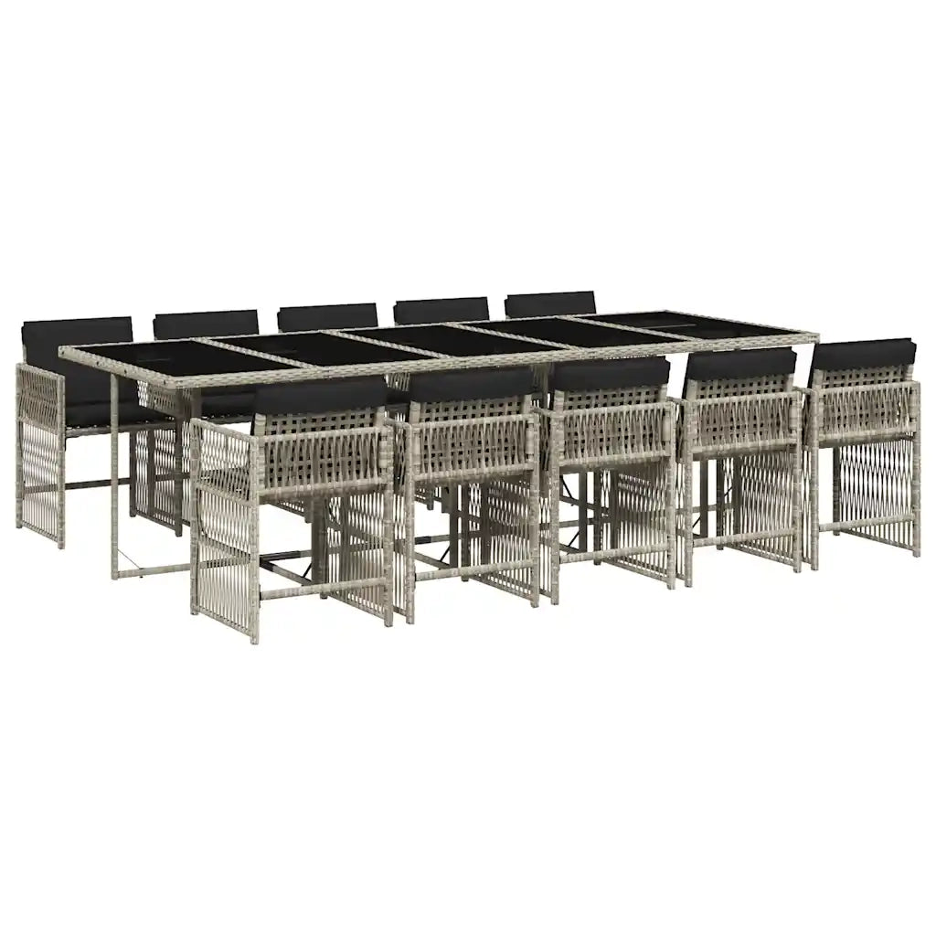 Set Pranzo Giardino 11pz con Cuscini Grigio Chiaro Polyrattan