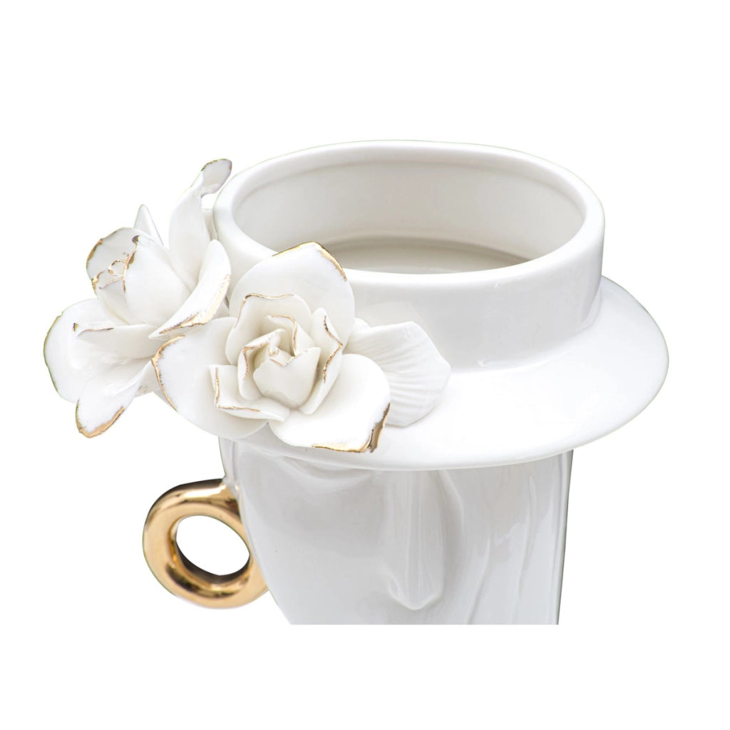 Vaso Decorativo Viso 29, Bianco, Porcellana, 15x13,3x23,5 cm