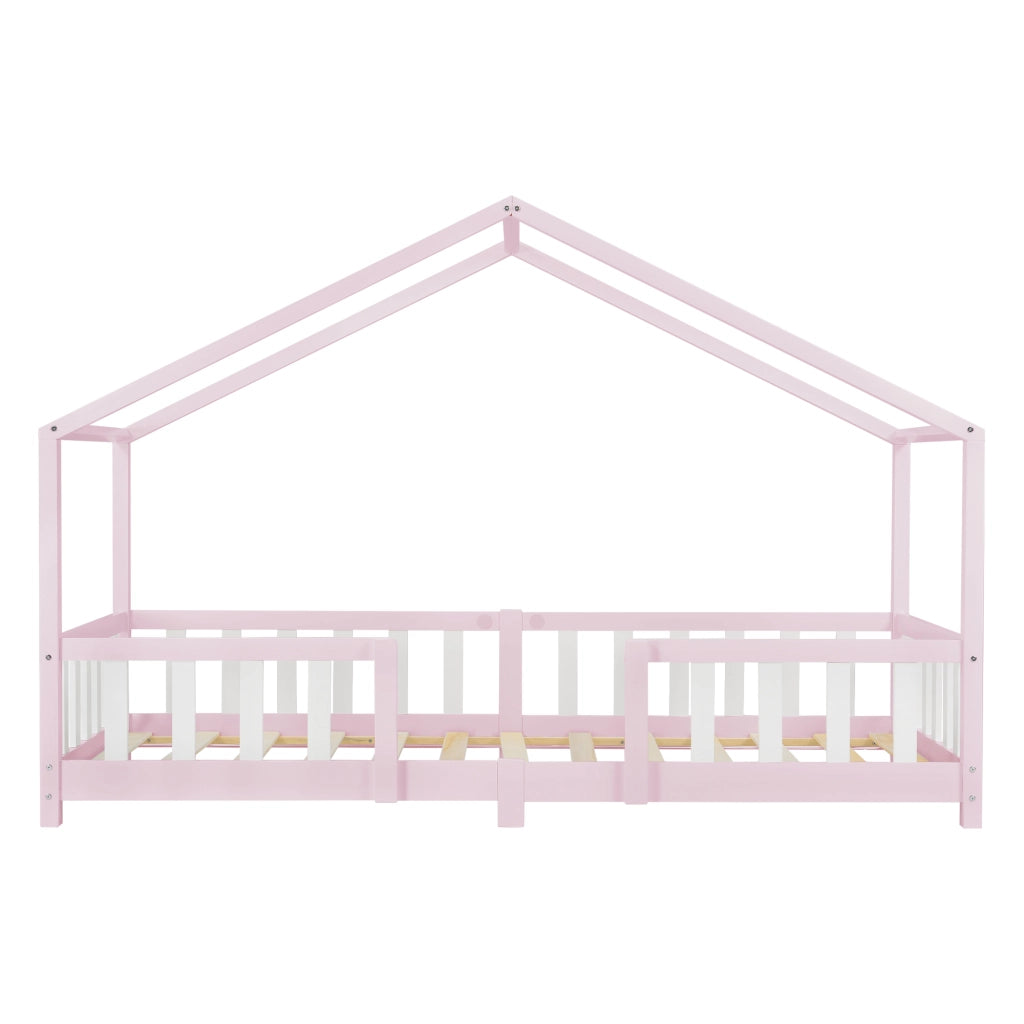 Letto per Cameretta Treviolo a Forma di Casetta con Materasso 90x200 cm Rosa / Bianco [en.casa] [neu.haus]
