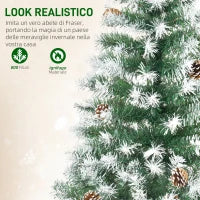 Albero di Natale Artificiale Innevato 180cm con 800 Rami e Pigne, Apertura Automatica e Base Pieghevole, Verde