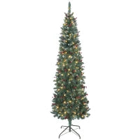 Albero di Natale Illuminato con 300 Luci LED, 55 Pigne e 55 Grappoli di Bacche, Ø75x210 cm, Verde e Argento