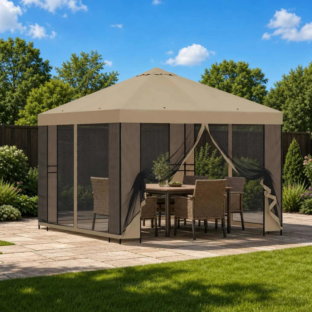 Gazebo | Pergolato da giardino con pareti laterali 3 x 3 m Beige