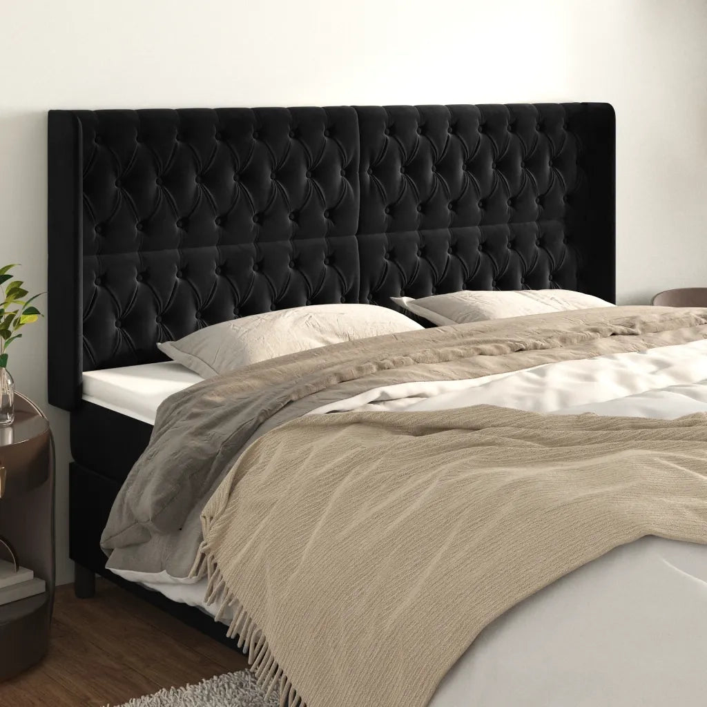 Testiera | Testata ad Orecchio Nera 183x16x118/128 cm in Velluto